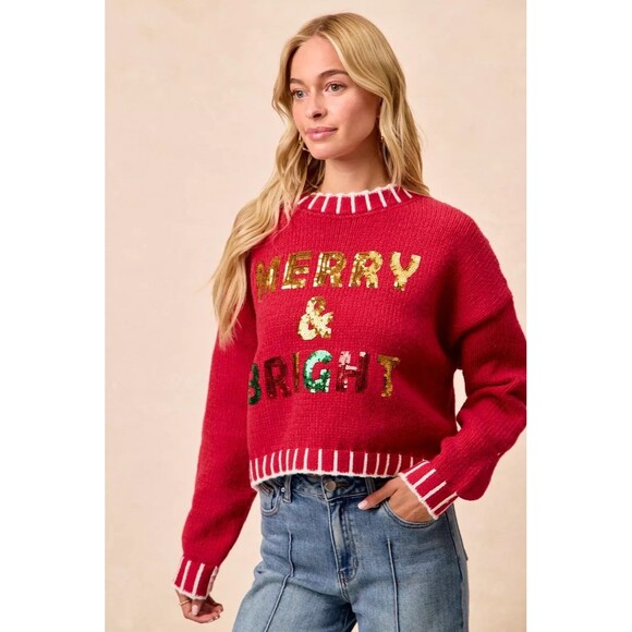 BiBi Christmas Theme Sequin Lattering Sweater NWT - Picture 6 of 16